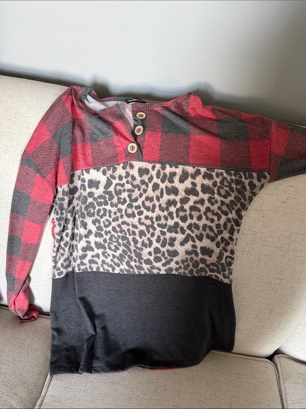 Red Buffalo Plaid & Leopard Print Button Pullover